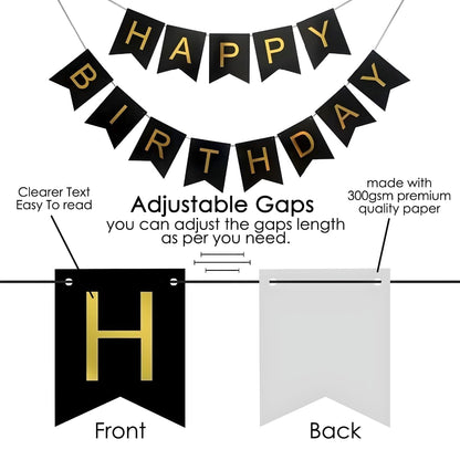 Luxury Black & Gold Birthday Decoration Kit – Set of 69 Pcs