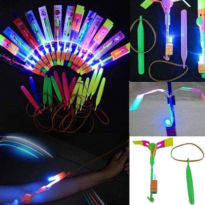 LED Flying Arrow Helicopter Toy – Slingshot Launch, Light-Up Rocket Copter (Pack of 5)
