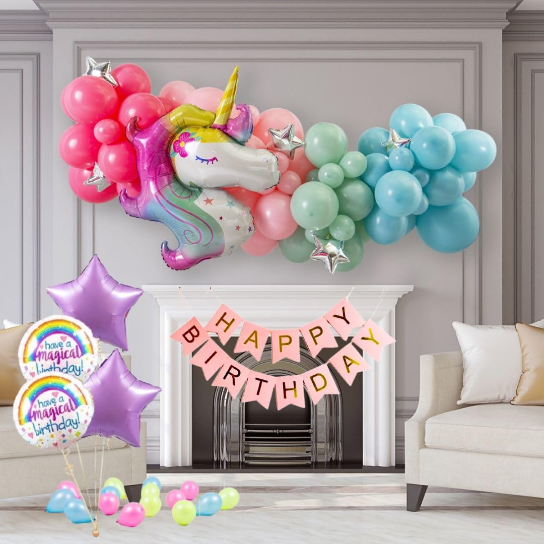 Enchanting Unicorn Party Balloon Pack - 53 Pcs, Helium Supported Foil & Latex Kit