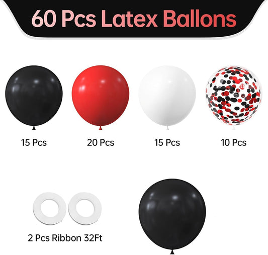 60 Pcs Metallic Red Black White Confetti Balloons for Wedding & Birthday Party