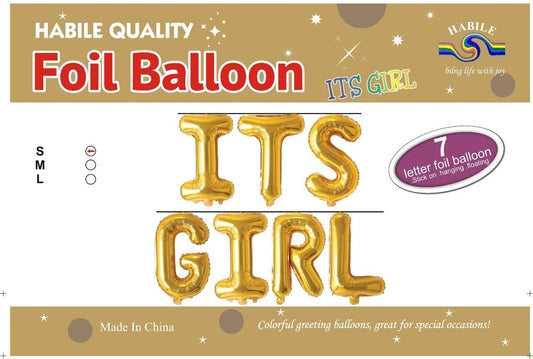 It's a Girl Foil Balloon Set - 7 Golden Letter