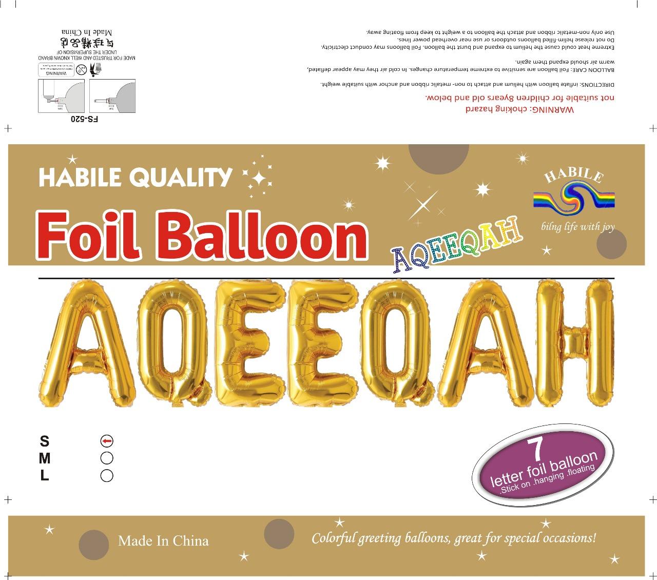 Aqeeqah Foil Balloon Set – 7 Gold Letter Balloons