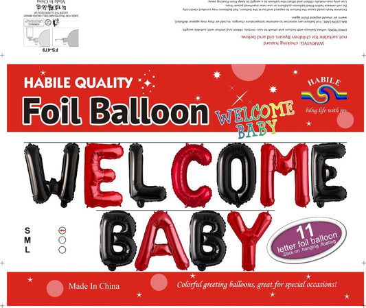 Welcome Baby Foil Balloon Set – 11 Letter Red & Black Balloons