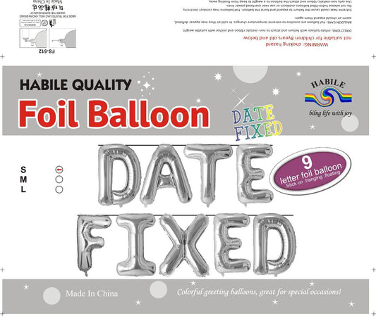 Date Fixed Foil Balloon Set – 9 Silver Letter Balloons