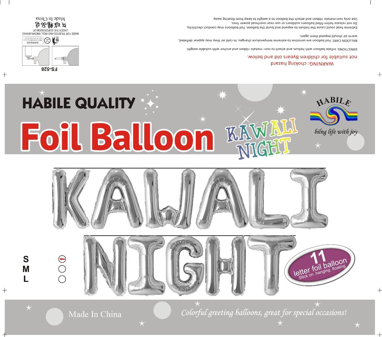 Kawali Night Foil Balloon Set – 11 Letter Silver Balloons