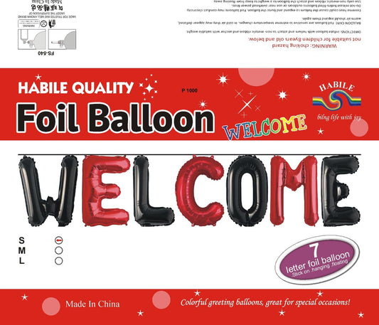 Welcome Foil Balloon Set – 7 Letter Red & Black Balloons