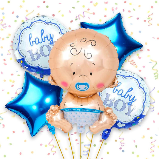 Premium Baby Boy Shower Decoration Kit - 5 Blue Foil Balloons & Star