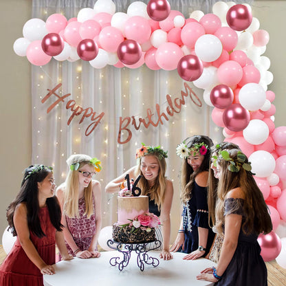Pink & Rose Gold Balloon | Happy Birthday Decoration Kit – 66 Pcs Combo