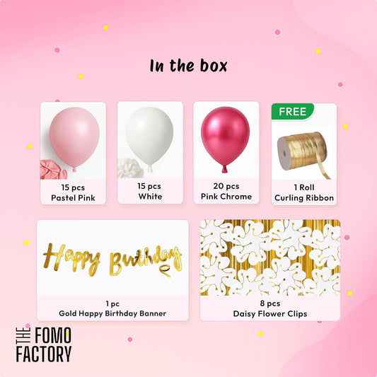 Pink Birthday Decoration Kit With Flower Balloon Clips –Set of 60 Pcs
