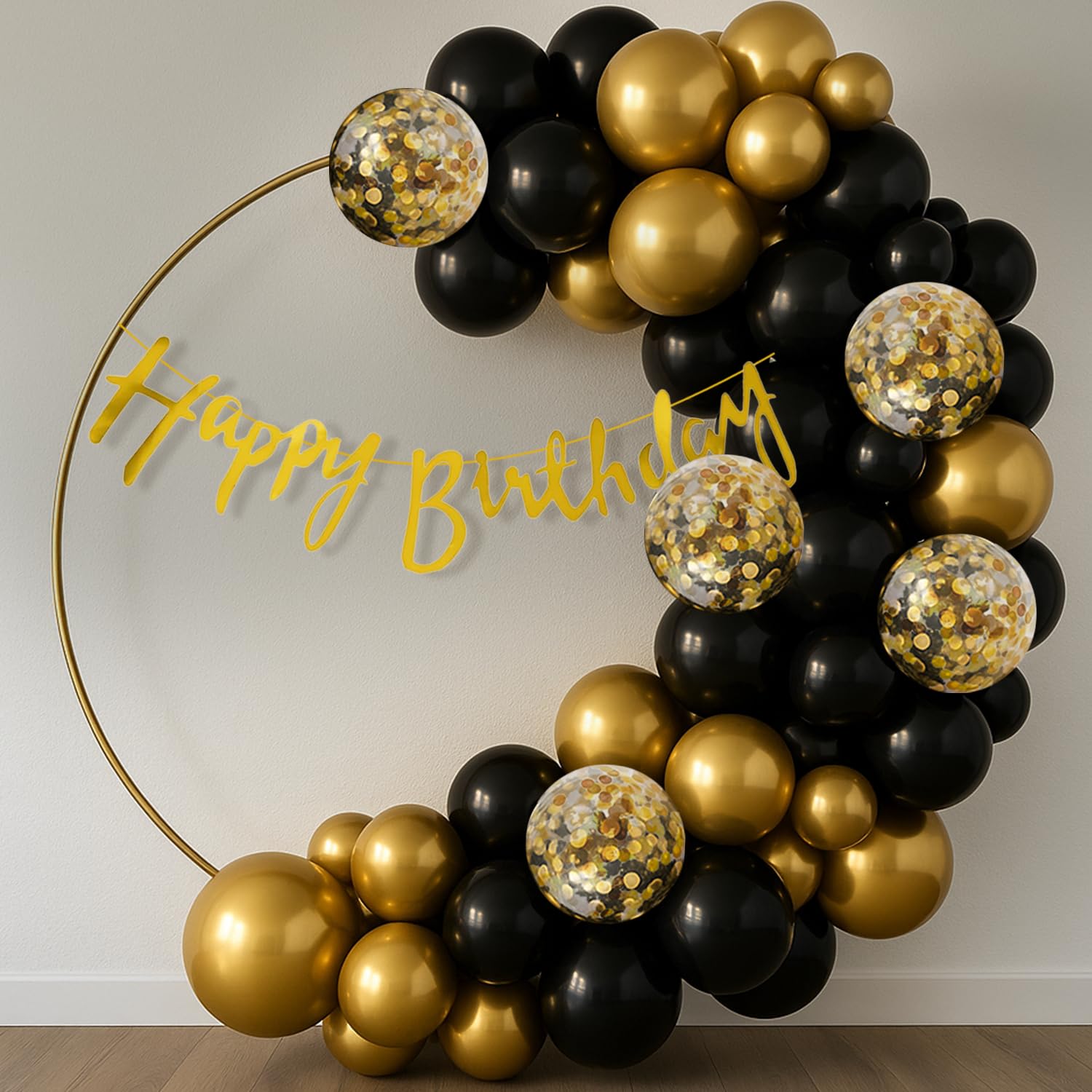 Premium Black Gold Birthday Balloons Decoration Kit with Banner for Men Boys Husband