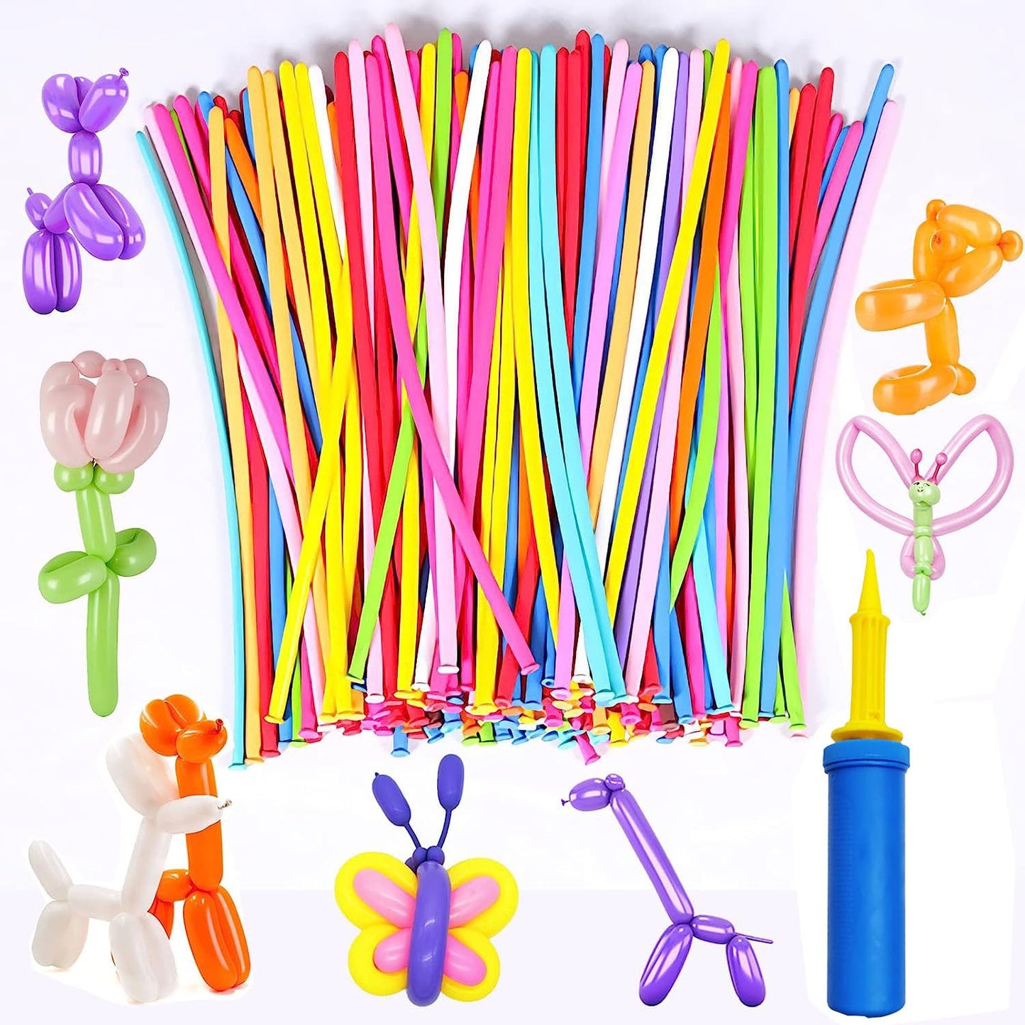 Long Balloons for Kids - 101 Pcs Multicolor Twisting Balloons with 1 pump for Birthday Party