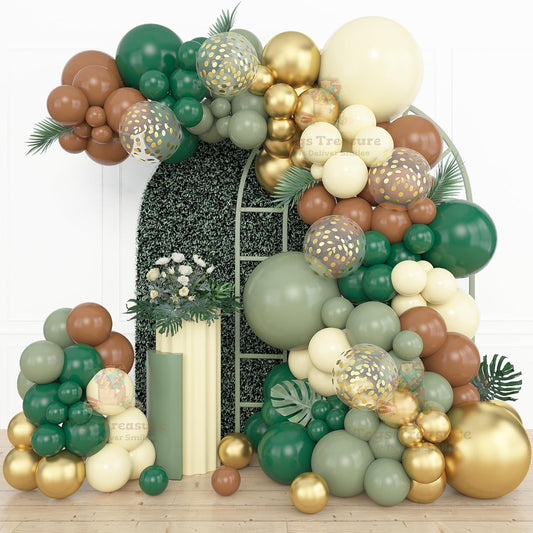 Brown Green Gold Balloons Decoration kit - 153 Pcs Pack