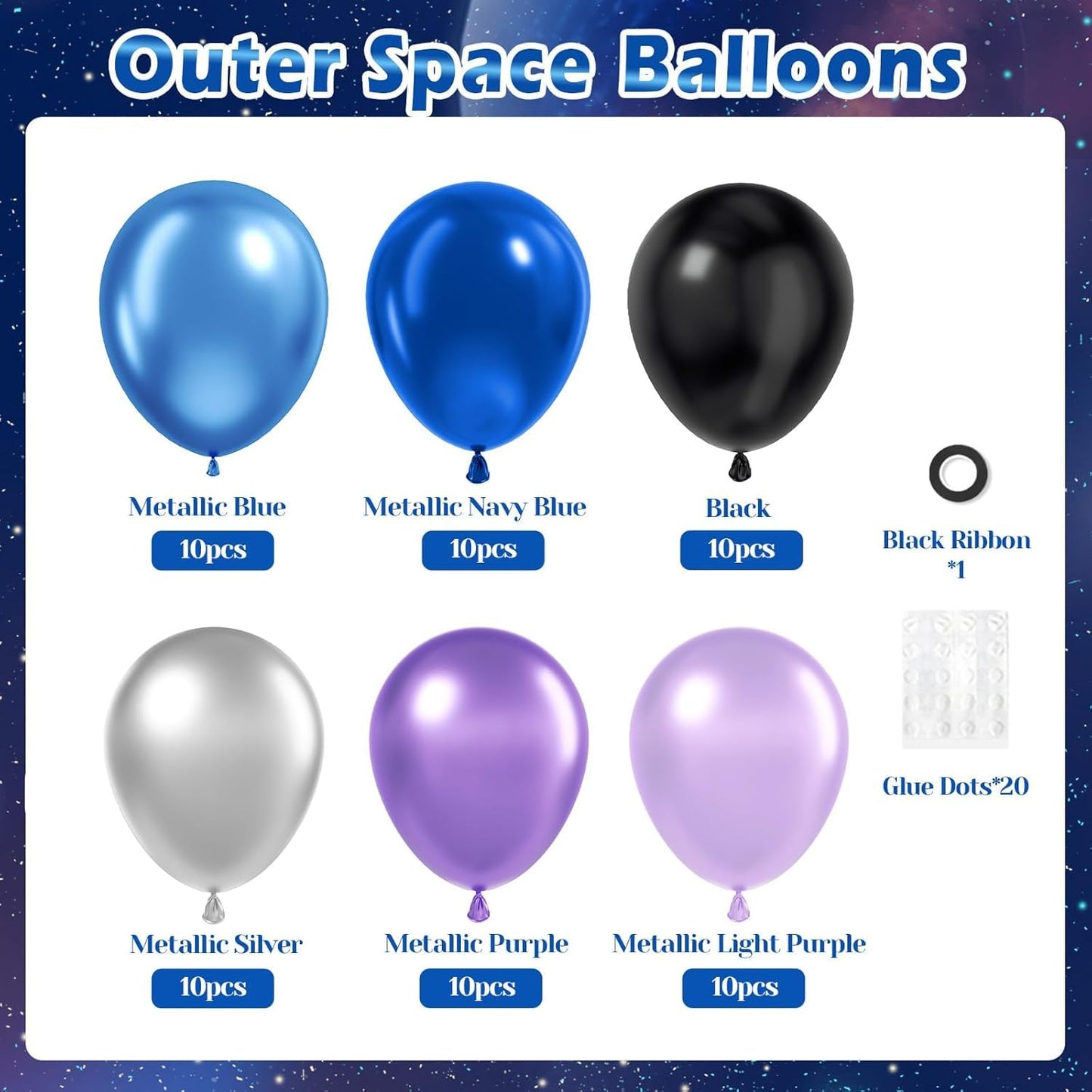 60 Pcs Metallic Blue Purple Black Balloons - Wedding & Birthday Party