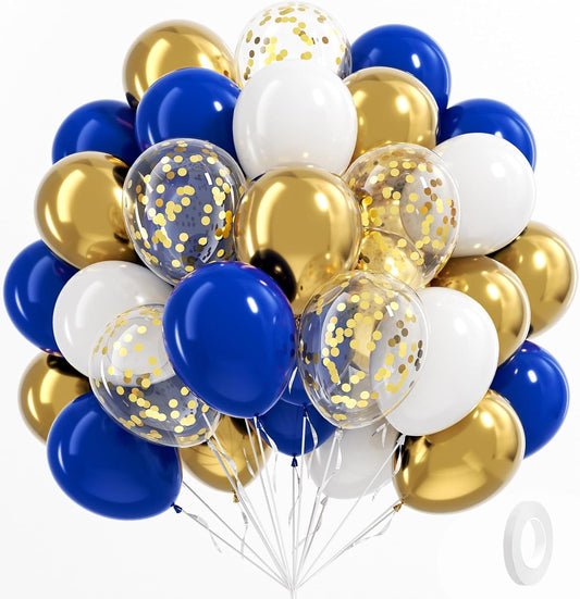 60pcs Metallic Gold Blue White Confetti Balloons for Wedding & Birthday