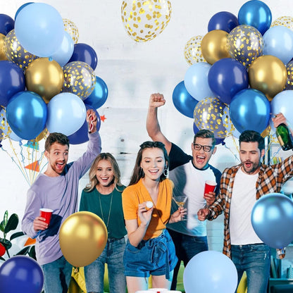 Blue Gold Confetti Balloons - 60 Piece Metallic Set for Birthday