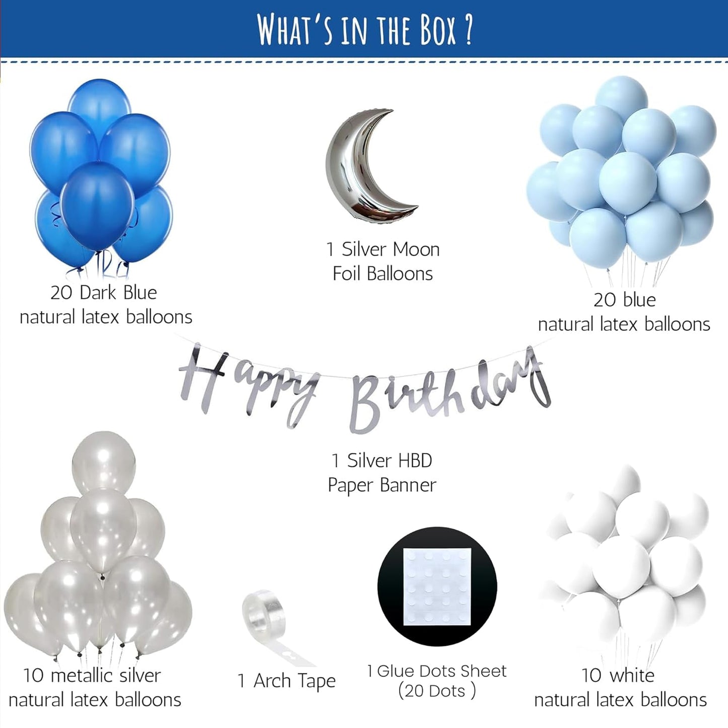 Blue Theme Birthday Decoration Items Kit For Boys - 64 Pcs Combo