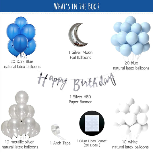 Blue Theme Birthday Decoration Items Kit For Boys - 64 Pcs Combo