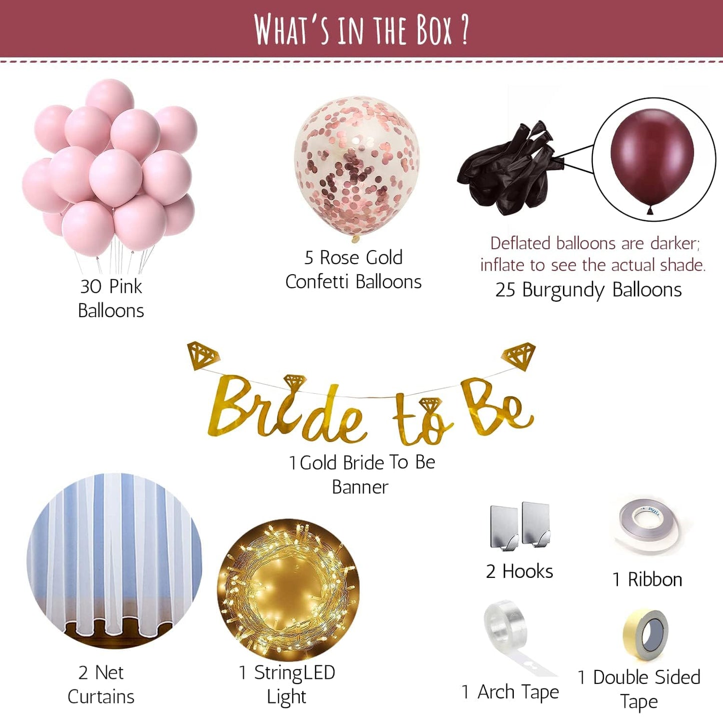 Rose Gold Bride to Be Party Kit with Net, Lights, Balloons