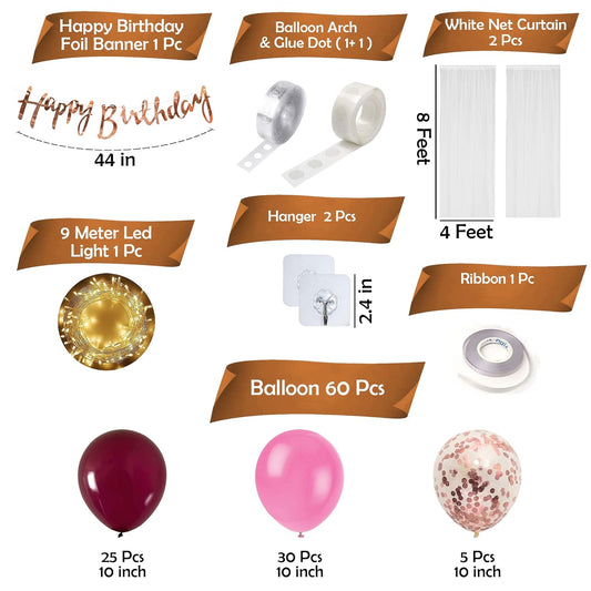 Burgundy Birthday Decoration Theme - Set of 69 Pcs