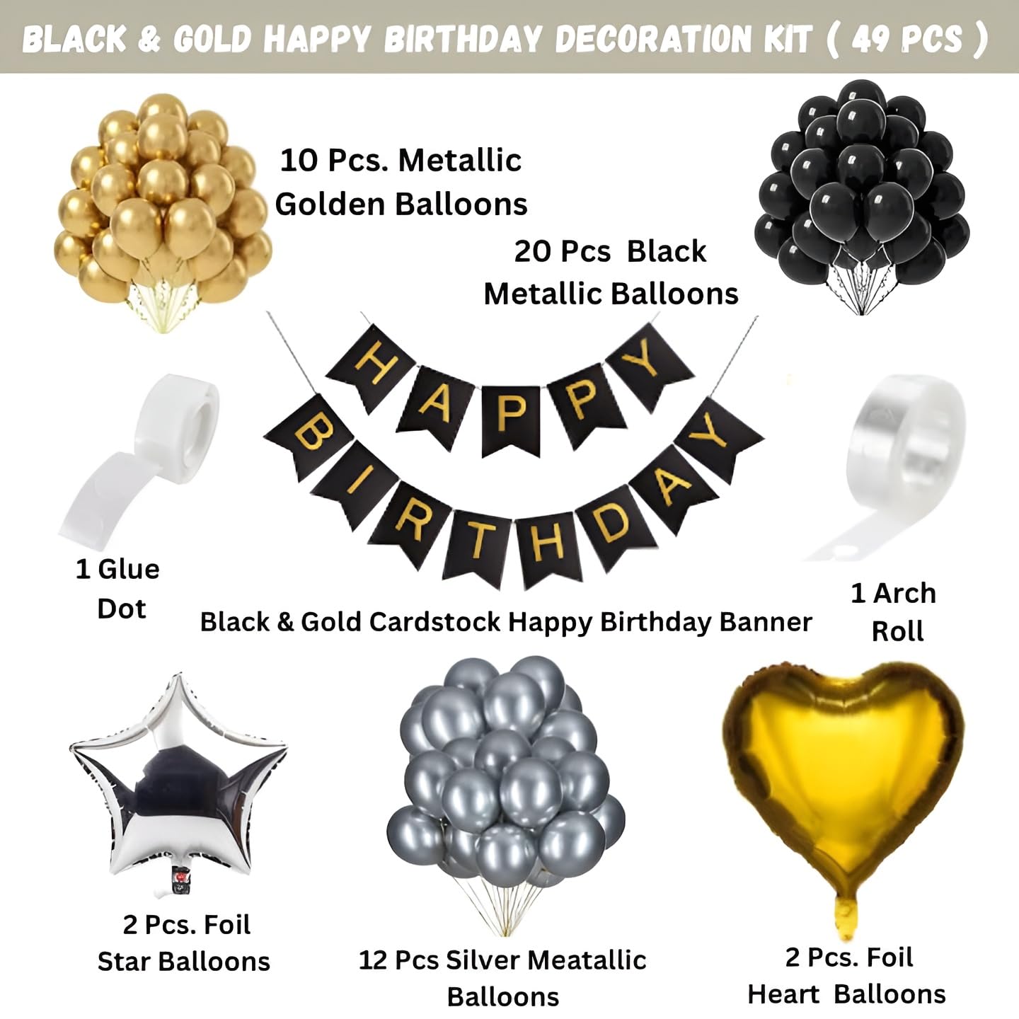 Luxurious 49-Piece Blue White Gold Birthday Balloon Arch Banner Decoration Kit