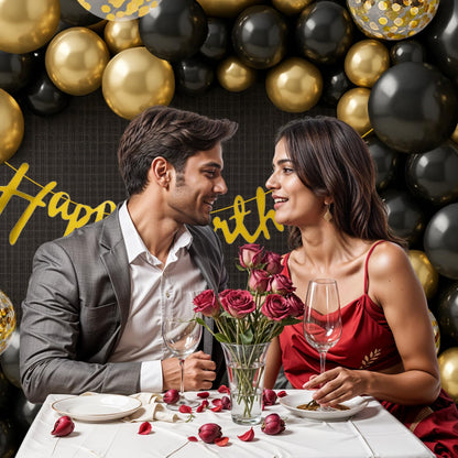 Premium Black Gold Birthday Balloons Decoration Kit with Banner for Men Boys Husband