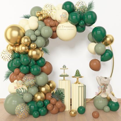 Brown Green Gold Balloons Decoration kit - 153 Pcs Pack