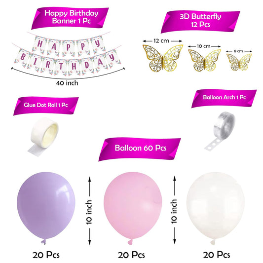 75-Piece Pink Purple Butterfly Birthday Decoration Kit - Ultimate Party Propz Set