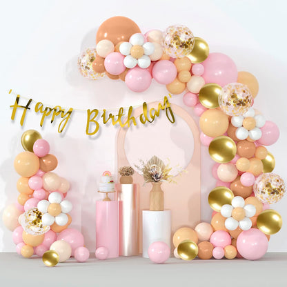 Peach & Pink Birthday Decoration Kit with Golden Accents - 58 Pcs Pack