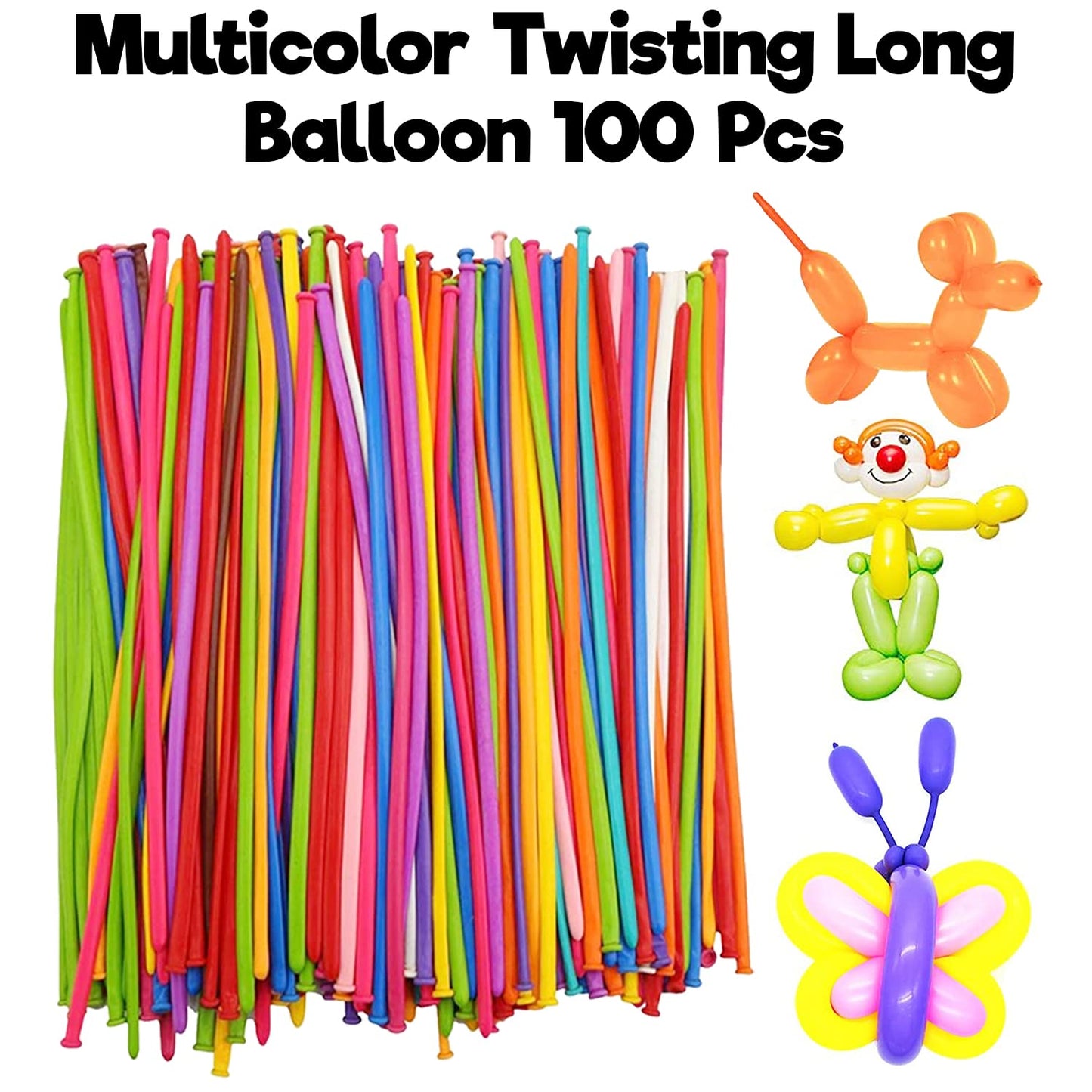 Long Balloons for Kids - 101 Pcs Multicolor Twisting Balloons with 1 pump for Birthday Party