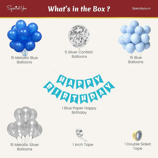 110 Blue Theme For Birthday Decoration Items Kit For Boys 63 pcs Pack