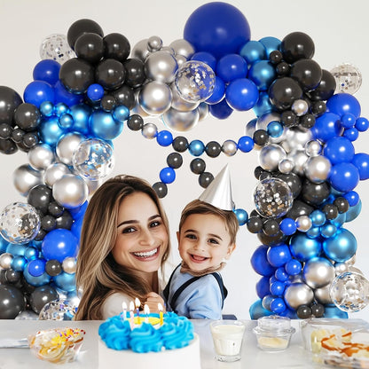 104Pcs Blue Black Silver Birthday Decorations Kit