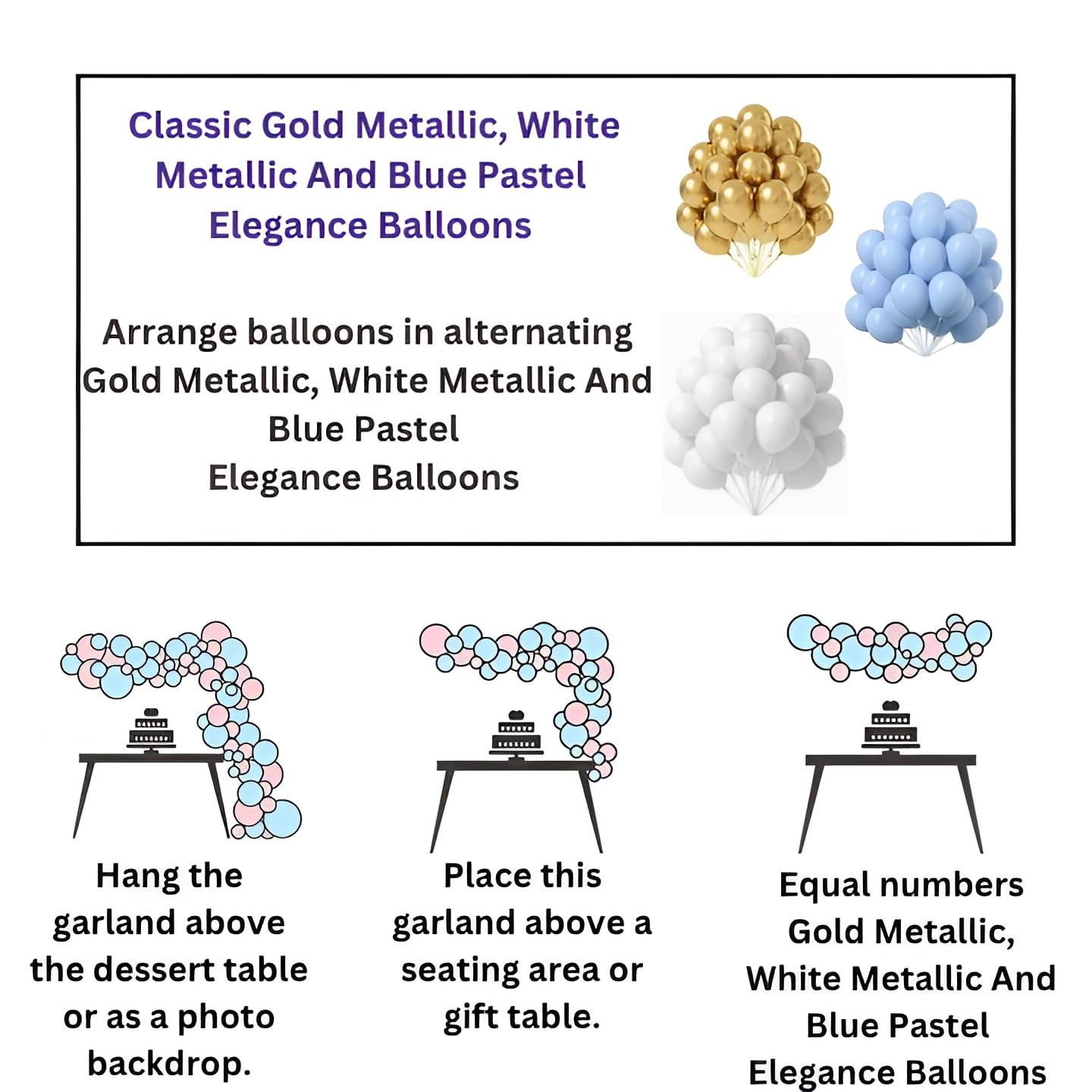 Luxurious 49-Piece Blue White Gold Birthday Balloon Arch Banner Decoration Kit