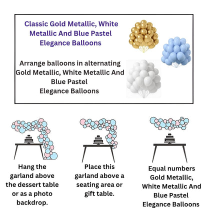 Luxurious 49-Piece Blue White Gold Birthday Balloon Arch Banner Decoration Kit