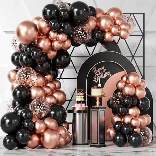 Rose Gold Black Balloon Garland Kit - 104Pcs Party Decoration