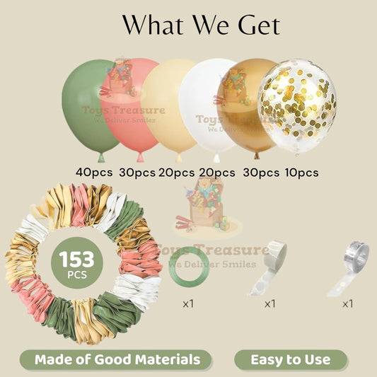 Green Pink Gold Latex Metallic Confetti Balloons kit - 153 Pcs Pack