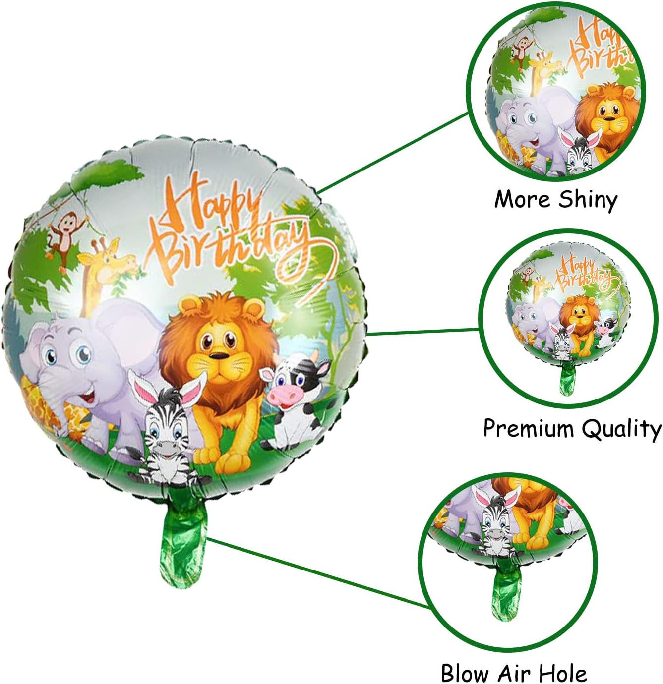 Jungle Safari Happy Birthday Foil Balloon Set - 5 Animal Themed Party Decorations