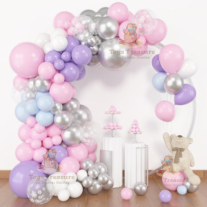 Purple Silver Latex Metallic Confetti Balloons kit - 153 Pcs Pack