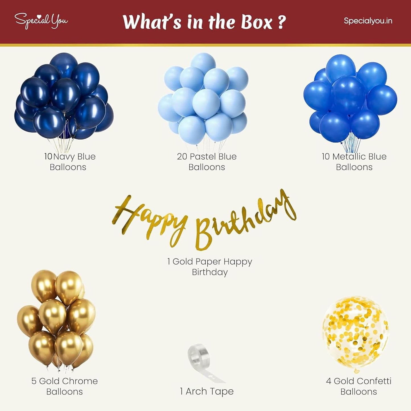 51-Piece Blue & Gold Theme Rubber Balloon Birthday Decoration Kit for Boys