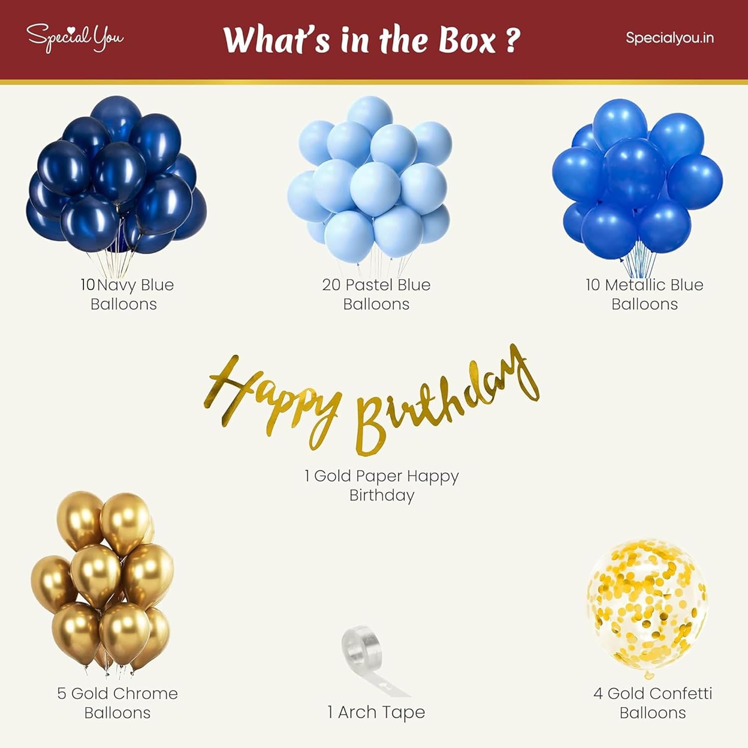 51-Piece Blue & Gold Theme Rubber Balloon Birthday Decoration Kit for Boys