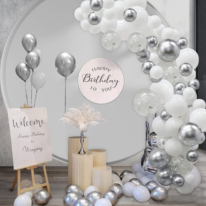 White Silver Balloon Garland Kit - 104 Piece with Confetti Balloons