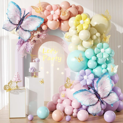 Chic Olive Green Beige Gold Balloon Arch Kit with 3D Butterflies