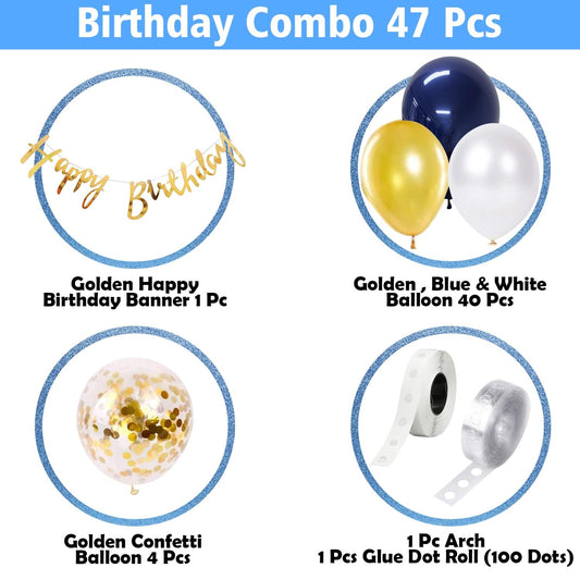 Happy Birthday Decoration Kit for Husband - 47 Pcs Gold And Blue Balloons
