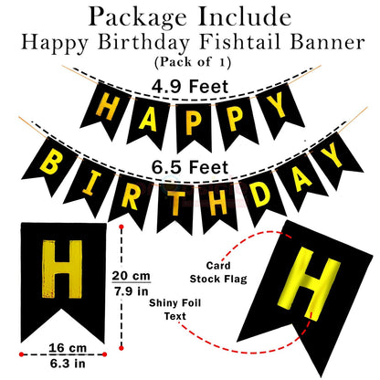Happy Birthday Fishtail Cardstock Banner with Ribbon Reusable Party Backdrop