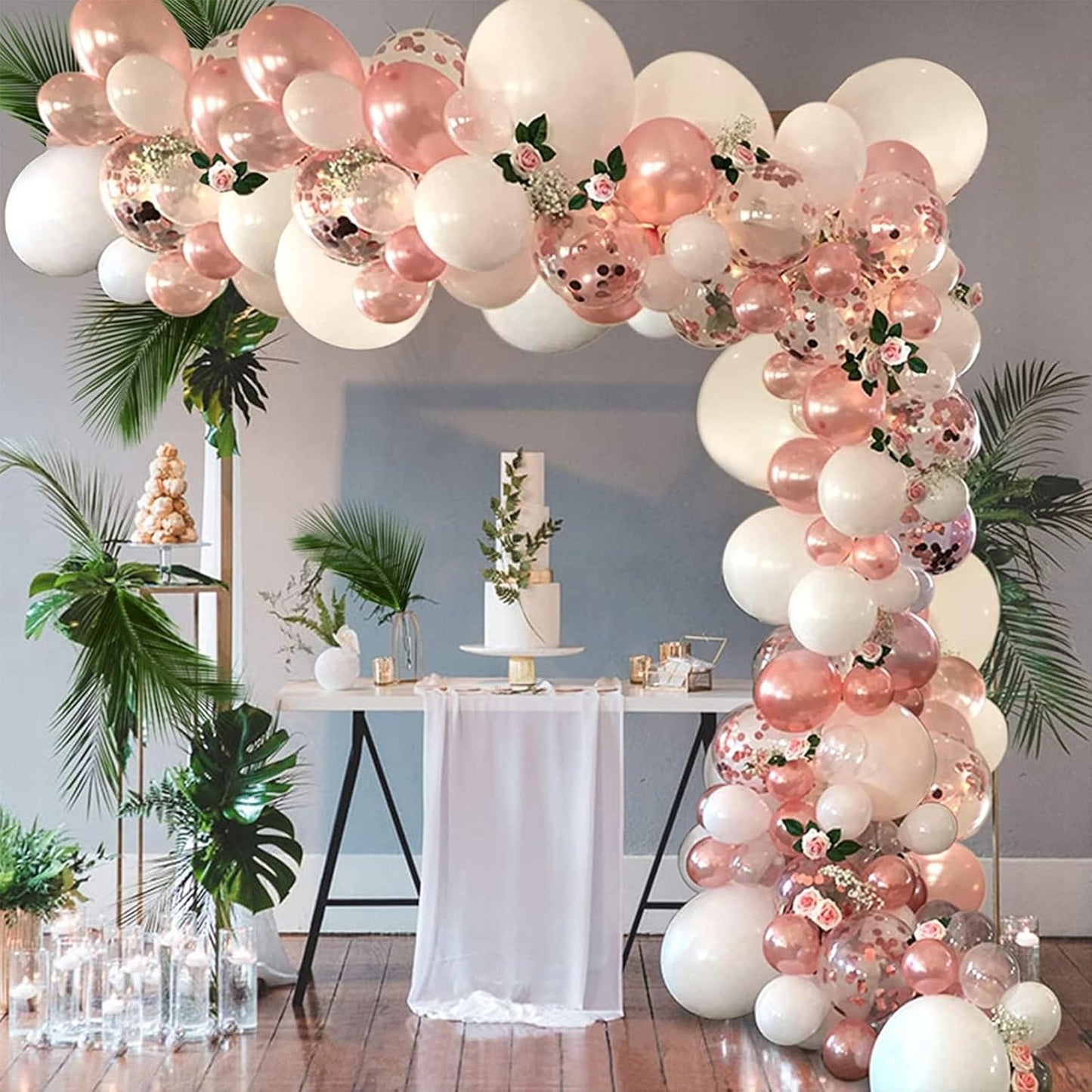 Elegant Rose Gold White Confetti Balloon Arch Kit, 102-Piece Party Garland