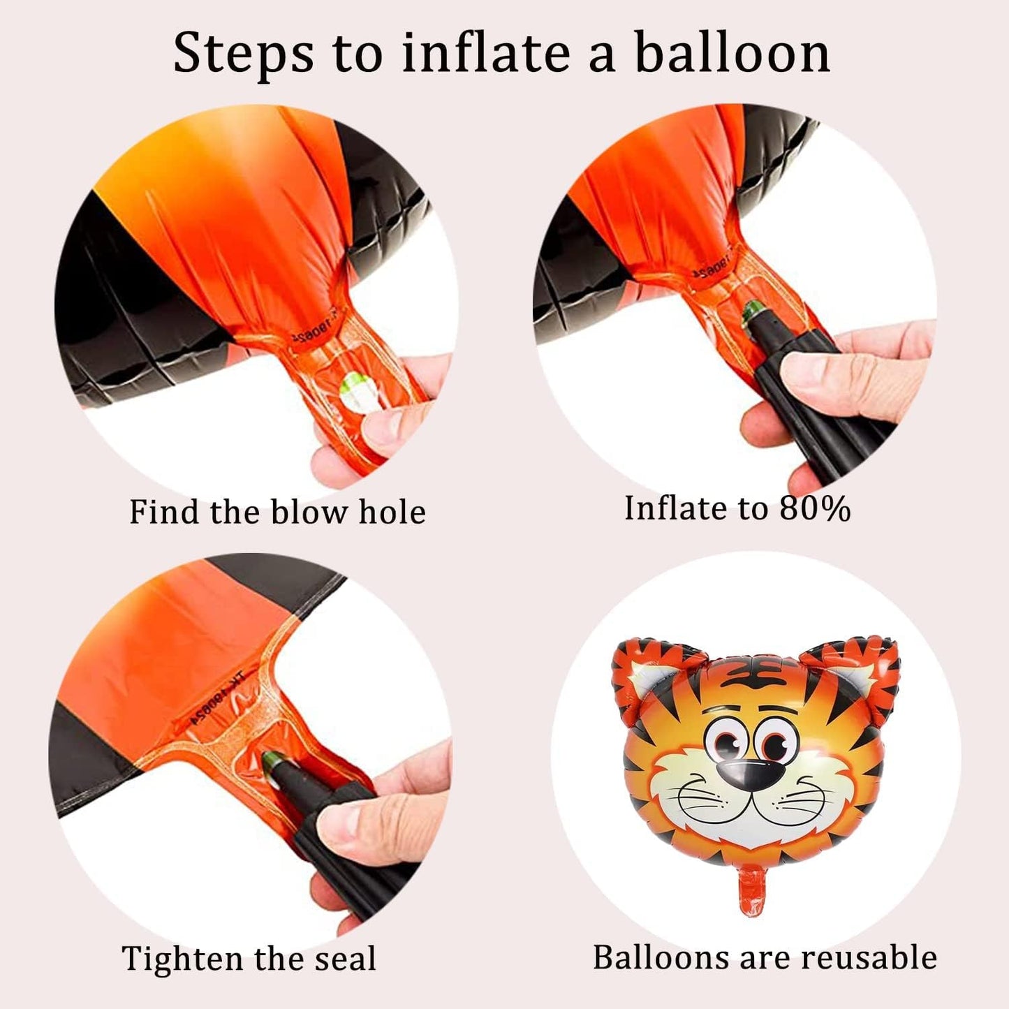 Jungle Safari Happy Birthday Foil Balloon Set - 5 Animal Themed Party Decorations