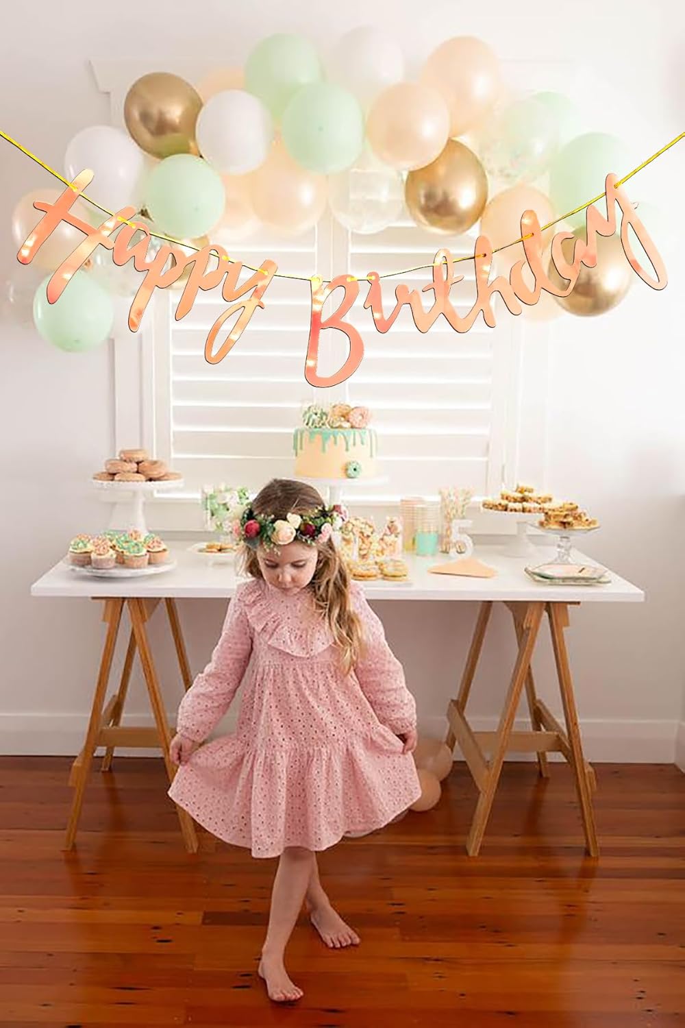 Happy Birthday Cursive Banner - Cardstock with Ribbon