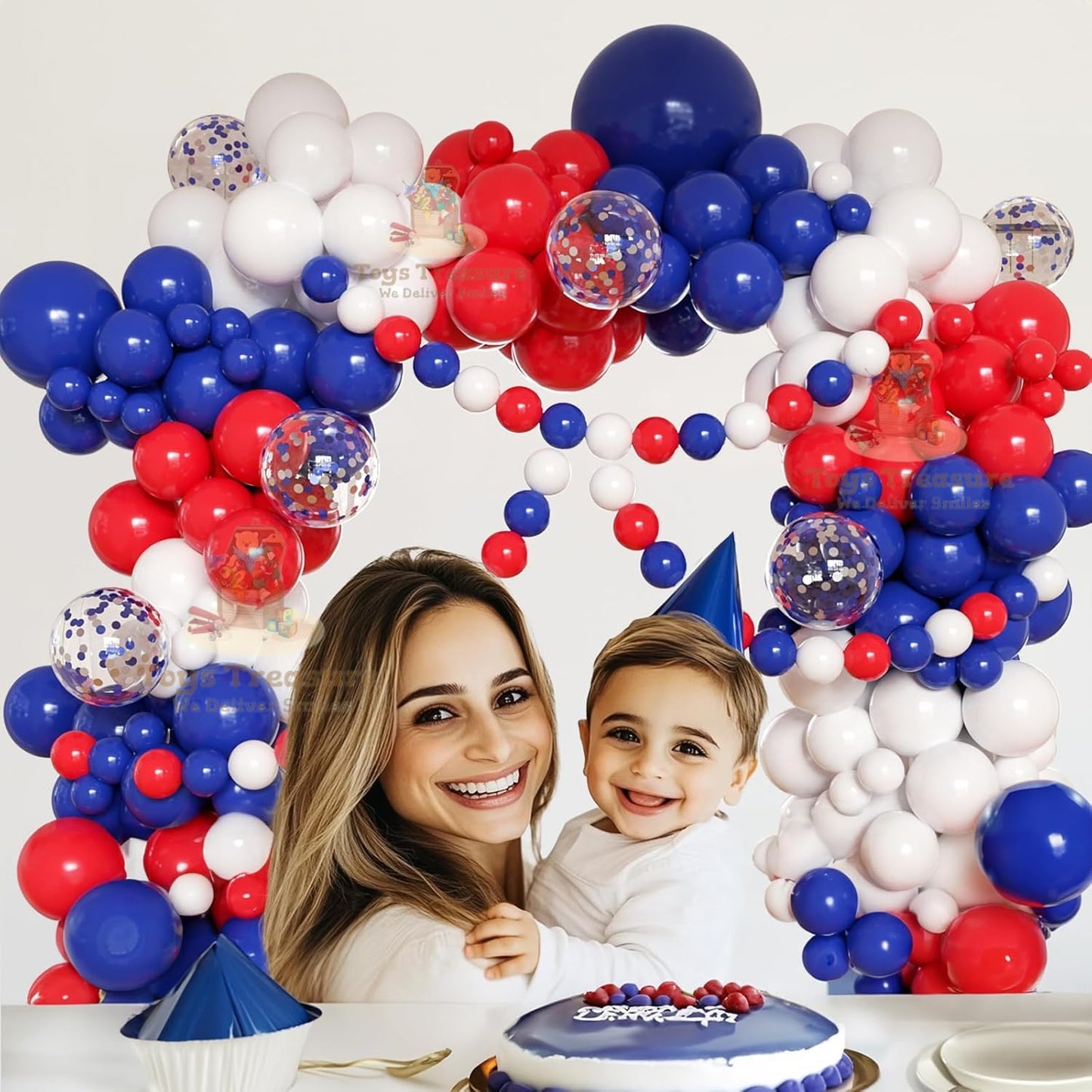 104Pcs Birthday Decoration Kit - Blue Red White Balloons