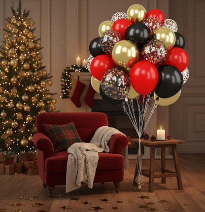 60pcs Metallic Gold Red Black Confetti Balloons (Red Black Gold)