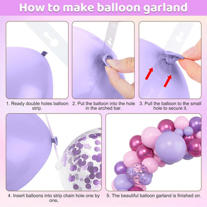 Pink Purple Latex Metallic Confetti Balloons kit - 153 Pcs Pack