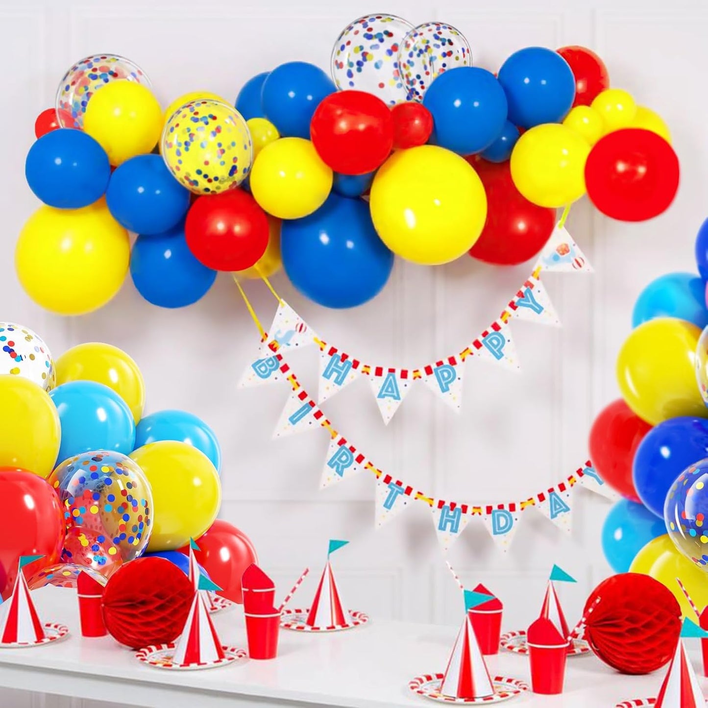 60 Pcs Metallic Red, Blue and Yellow Confetti Balloons for Wedding & Birthday Party
